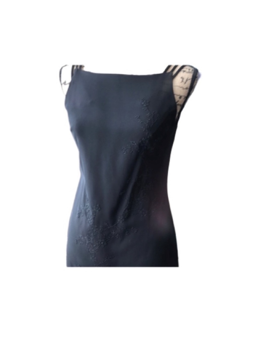 Black Embroidered Slim Tank Dress Maxi